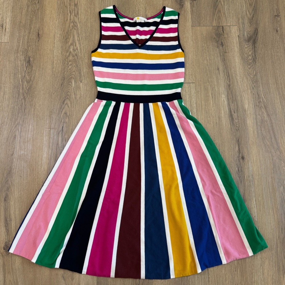 Boden Gracie Stripped Knit Multi Color Fit and Flare V-Neck Midi Dress US 6 - Picture 7 of 10